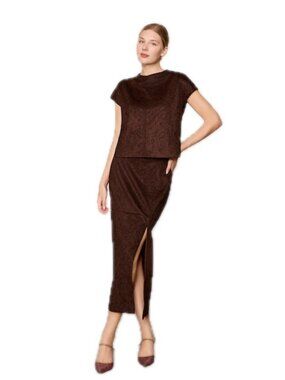 Melloday Faux Suede Maxi Skirt in Copper Rust Color Women's Size S NEW